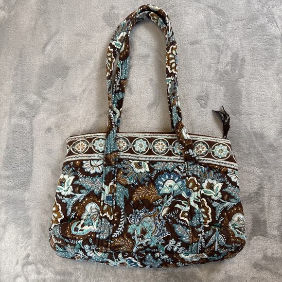Vera Bradley Java Blue Tote Bag Turquoise Brown Quilted Cotton Boho USA - Picture 7 of 9